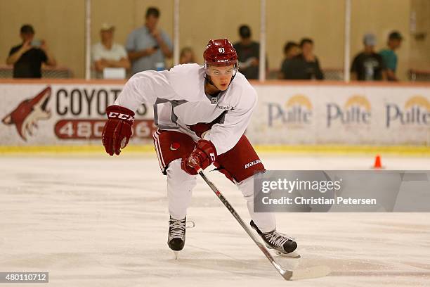 Dysin Mayo of the Arizona Coyotes participates in the prospect development camp at the Ice Den on July 6, 2015 in Scottsdale, Arizona.