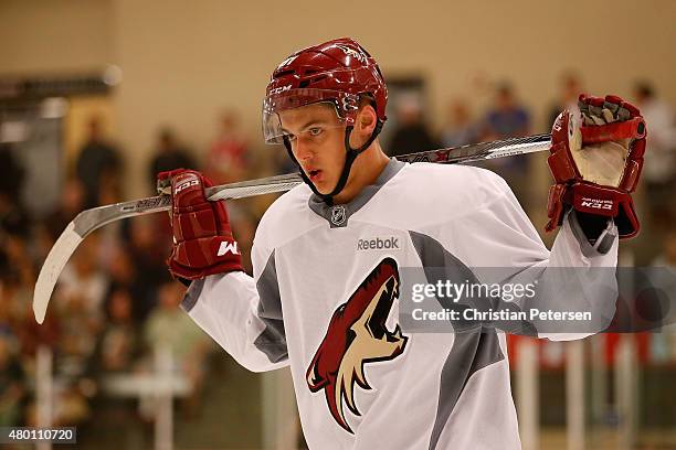 Dysin Mayo of the Arizona Coyotes participates in the prospect development camp at the Ice Den on July 6, 2015 in Scottsdale, Arizona.