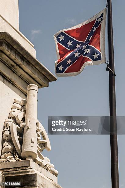 The Confederate battle flag flies on its last full day at the South Carolina state house July 9, 2015 in Columbia, South Carolina. Governor Nikki...