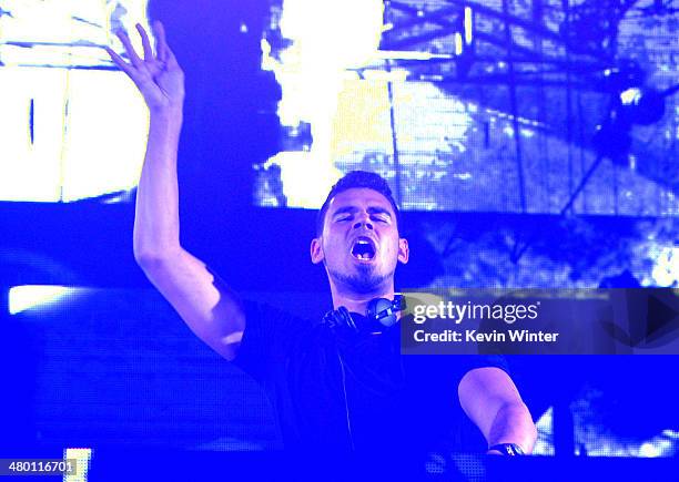 Nick van de Wall aka Afrojack performs onstage during 97.1 AMP RADIO's Amplify 2014 concert at the Hollywood Palladium on March 22, 2014 in...