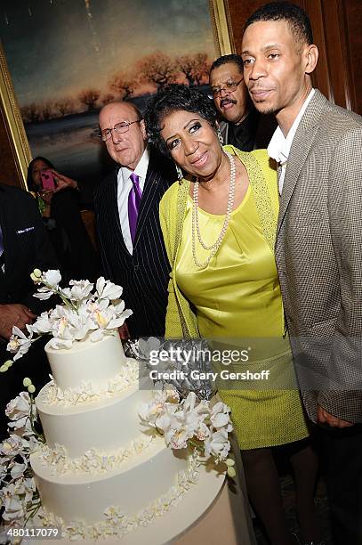 Clive Davis, Aretha Franklin and son Kecalf Franklin attend Aretha Franklin's 72nd Birthday Celebration at The Ritz-Carlton Hotel on March 22, 2014...