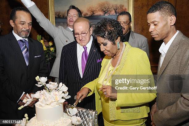 Actor Clifton Davis, Clive Davis, Aretha Franklin and son Kecalf Franklin attend Aretha Franklin's 72nd Birthday Celebration at The Ritz-Carlton...