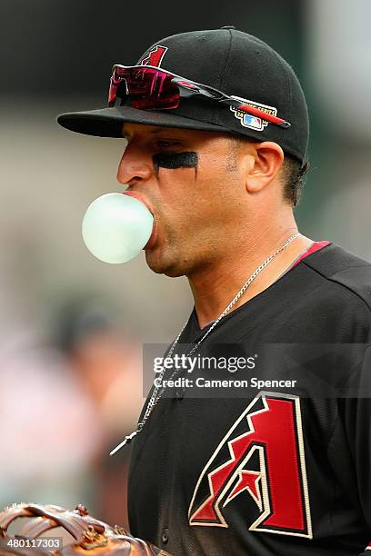 Martin Prado of the Diamondbacks runs off the field during the MLB match between the Los Angeles Dodgers and the Arizona Diamondbacks at Sydney...