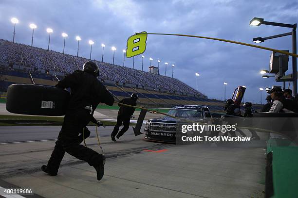 John Hunter Nemechek, driver of the DAB Constructors Inc. Chevrolet, pits during practice for the NASCAR Xfinity Series July Kentucky Race at...