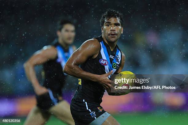 Jake Neade of the Power in action during the 2015 AFL round 15 match between Port Adelaide Power and the Collingwood Magpies at the Adelaide Oval on...