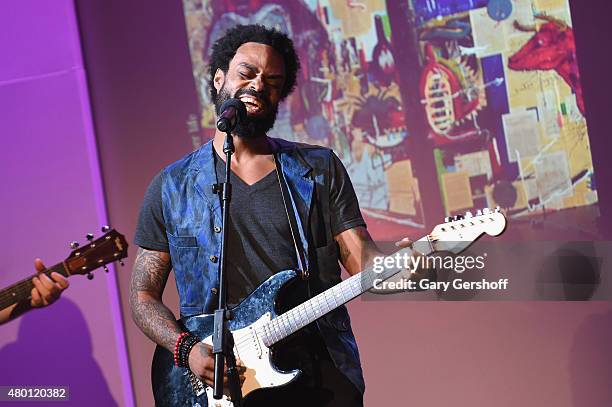 Recording artist Bilal performs during ' Apple Store Soho Presents Meet the Musician: Bilal' at Apple Store Soho on July 9, 2015 in New York City.