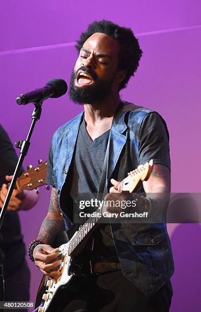 Recording artist Bilal performs during ' Apple Store Soho Presents Meet the Musician: Bilal' at Apple Store Soho on July 9, 2015 in New York City.