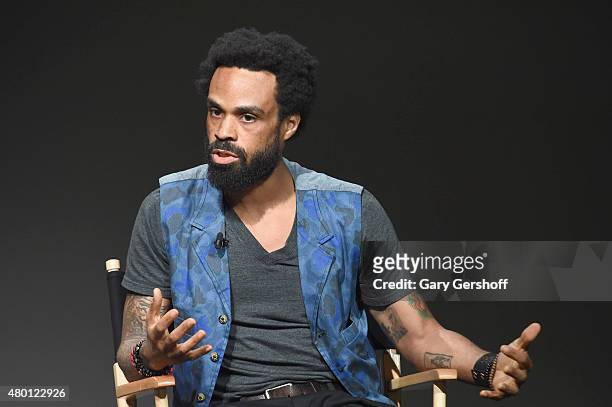 Recording artist Bilal speaks on stage during ' Apple Store Soho Presents Meet the Musician: Bilal' at Apple Store Soho on July 9, 2015 in New York...