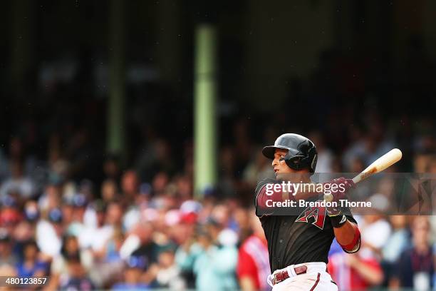 Martin Prado of the Diamondbacks bats during the MLB match between the Los Angeles Dodgers and the Arizona Diamondbacks at Sydney Cricket Ground on...