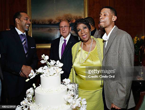 Actor Clifton Davis, record producer/ music industry executive Clive Davis, singer Aretha Franklin and Kecalf Cunningham attend Aretha Franklin's...