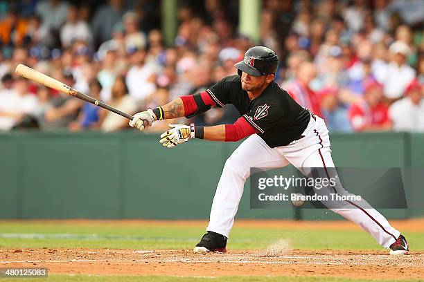 Gerardo Parra of the Diamondbacks bats during the MLB match between the Los Angeles Dodgers and the Arizona Diamondbacks at Sydney Cricket Ground on...