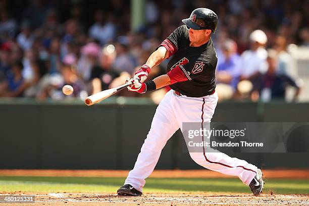 Miguel Montero of the Diamondbacks bats during the MLB match between the Los Angeles Dodgers and the Arizona Diamondbacks at Sydney Cricket Ground on...