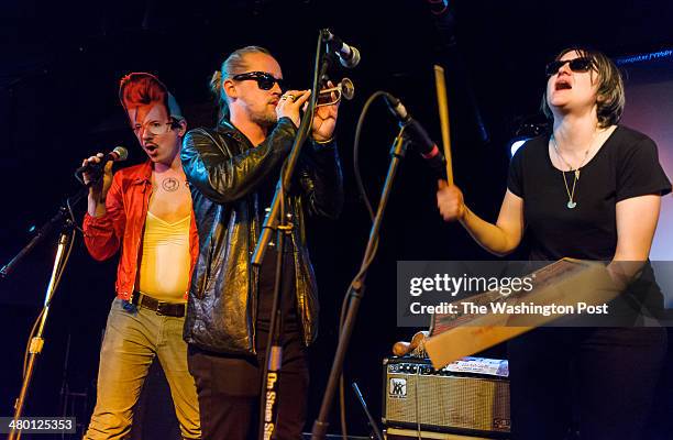 March 21st, 2014 - Toby Goodshank , Macaulay Culkin and Deenah Vollmer of the Pizza Underground perform at the Black Cat in Washington, D.C.