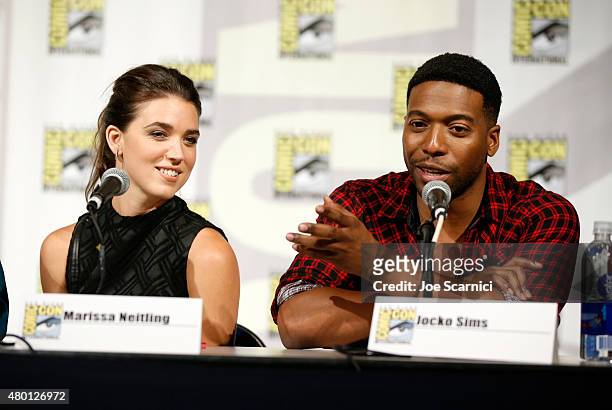 Actors Marissa Neitling and Jocko Sims speak onstage at "The Last Ship" panel during TNT at Comic-Con International: San Diego 2015 on July 9, 2015...