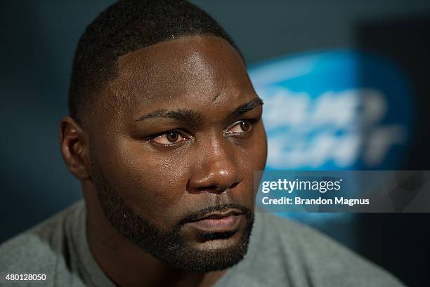 Anthony Johnson speaks to the media during the UFC International Fight Week Ultimate Media Day at MGM Grand Hotel & Casino on July 9, 2015 in Las...