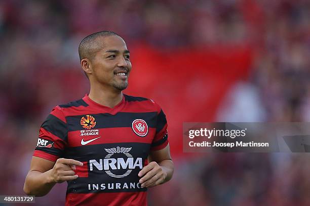 Shinji Ono of the Wanderers looks on during the round 24 A-League match between the Western Sydney Wanderers and Perth Glory at Parramatta Stadium on...