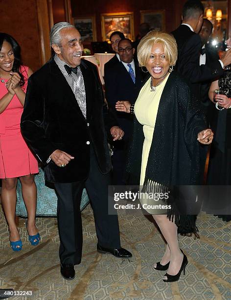 Congressman Charles B. Rangel dances with a guest at Aretha Franklin's 72nd Birthday Celebration at the Ritz Carlton on March 22, 2014 in New York...