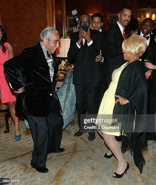 Congressman Charles B. Rangel dances with a guest at Aretha Franklin's 72nd Birthday Celebration at the Ritz Carlton on March 22, 2014 in New York...