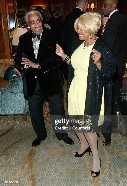 Congressman Charles B. Rangel dances with a guest at Aretha Franklin's 72nd Birthday Celebration at the Ritz Carlton on March 22, 2014 in New York...