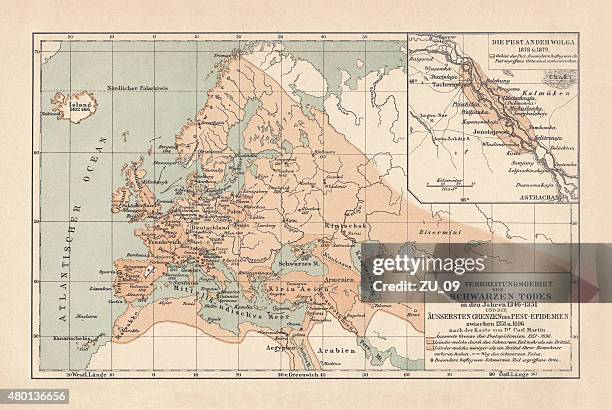 pestilence in europe, mid-14th century, lithograph, published in 1880 - circa 14th century 幅插畫檔、美工圖案、卡通及圖標