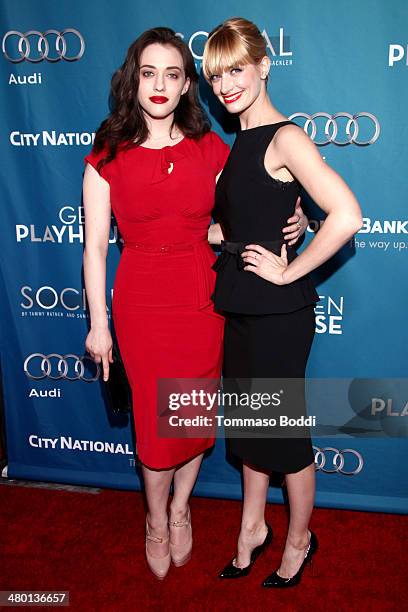 Actresses Kat Dennings and Beth Behrs attend the Backstage At The Geffen annual fundraiser held at Geffen Playhouse on March 22, 2014 in Los Angeles,...