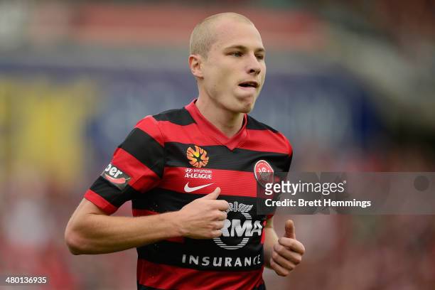 Aaron Mooy of the Wanderers looks on during the round 24 A-League match between the Western Sydney Wanderers and Perth Glory at Parramatta Stadium on...