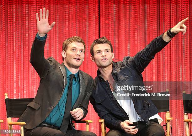 Actors Joseph Morgan and Daniel Gillies speak duringThe Paley Center for Media's PaleyFest 2014 Honoring "The Vampire Diaries" and "The Originals" at...