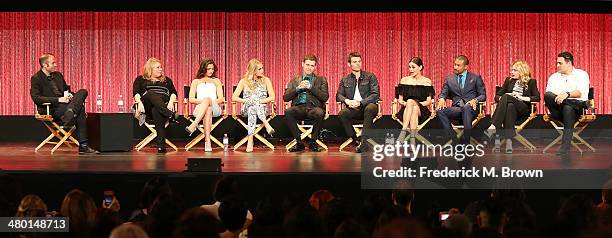 Moderator Jarett Wiselman, executive producer Julie Plec, actress Daniellle Campbell, acterss Claire Holt, actor Joseph Morgan, actor Daniel Gillies,...