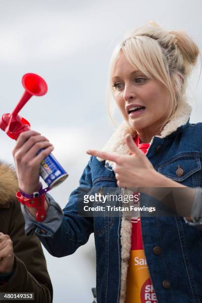 Jorgie Porter appears at the starting line of the Sainsbury's Sport Relief Mile challenge at Queen Elizabeth Olympic Park on March 23, 2014 in...
