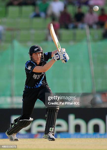 Nicola Browne of New Zealand bats during the opening match of the ICC Women's World Twenty20 between Australia and New Zealand played at Sylhet...