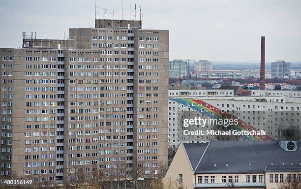 Apartments in a block of flats in Berlins suburb Lichtenberg seen on March 19, 2014 in Berlin, Germany. Slab construction is typical for housing in...