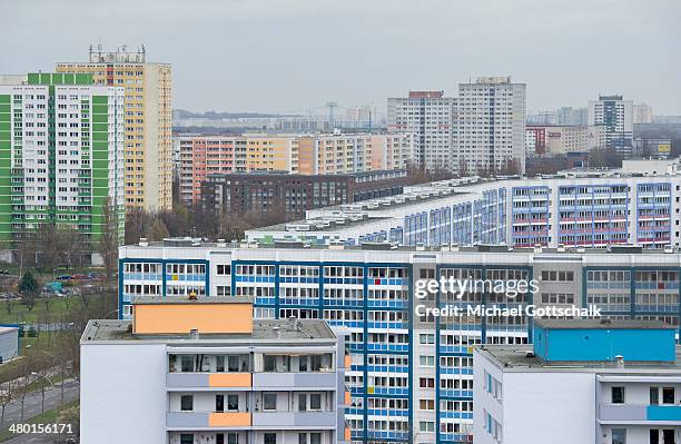 Apartments in a block of flats in Berlins suburb Lichtenberg seen on March 19, 2014 in Berlin, Germany. Slab construction is typical for housing in...