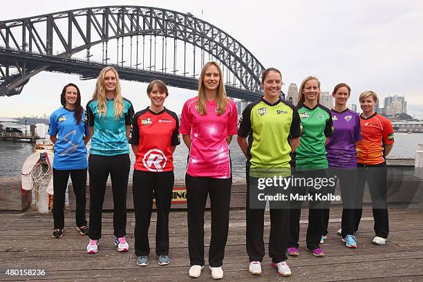 Megan Schutt of the Adelaide Strikers, Holly Ferling of the Brisbane Heat, Sarah Elliott of the Melbourne Renegades, Ellyse Perry of the Sydney...