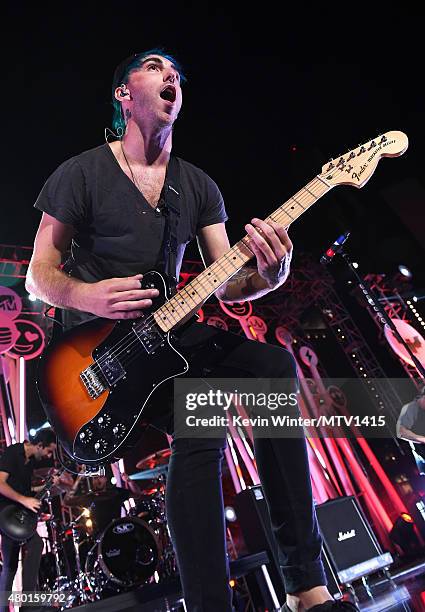 Musician Alex Gaskarth of All Time Low performs onstage during the MTV Fandom Fest San Diego Comic-Con at PETCO Park on July 9, 2015 in San Diego,...