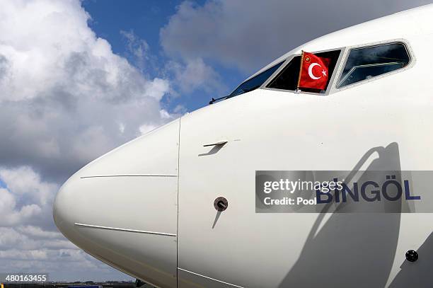 The plane of President of Turkey Abdullah Gul arrives at Amsterdam Schiphol Airport to attend the 2014 Nuclear Security Summit March 23, 2014 in...