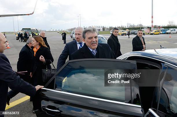 President of Turkey Abdullah Gul arrives at Amsterdam Schiphol Airport to attend the 2014 Nuclear Security Summit March 23, 2014 in Haarlemmermeer,...