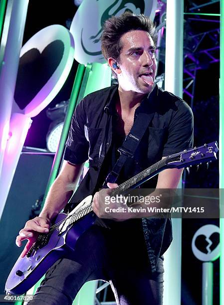 Musician Jack Barakat of All Time Low performs onstage during the MTV Fandom Fest San Diego Comic-Con at PETCO Park on July 9, 2015 in San Diego,...