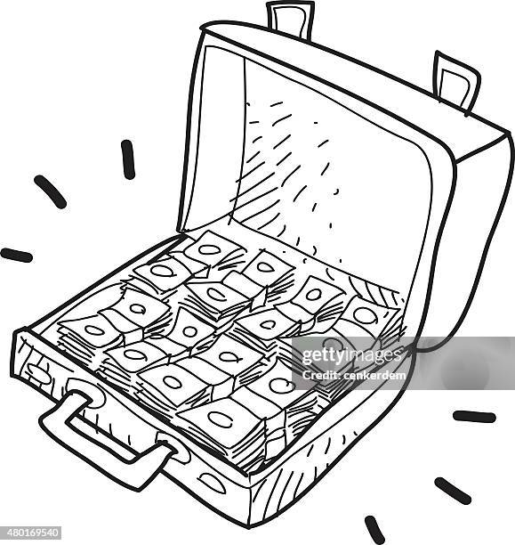 vector hand drawn money - open suitcase stock illustrations