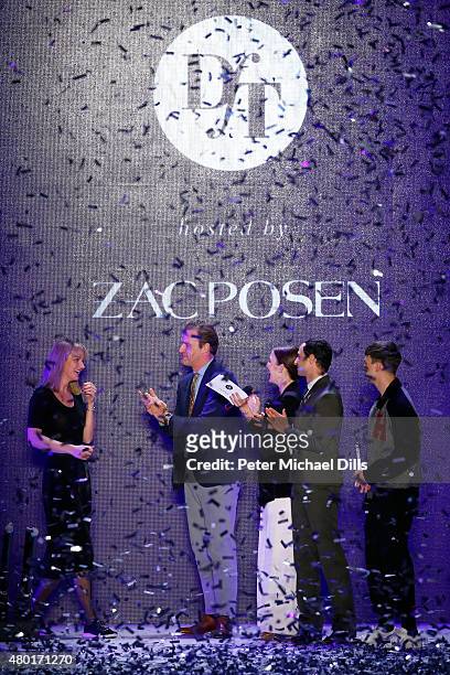 John Cloppenburg, winner Mareike Massing, Jeannine Michaelsen, Zac Posen and Matteo Lamandini pose after the fashion talent award 'Designer for...