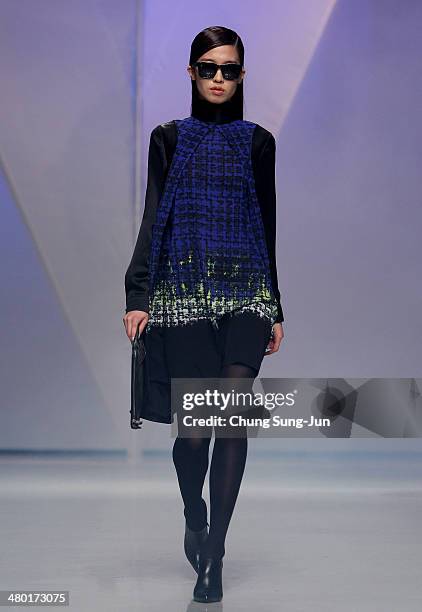 Model showcases designs on the runway during the Lie Sang Bong show as part of Seoul Fashion Week F/W 2014 on March 23 in Seoul, South Korea.