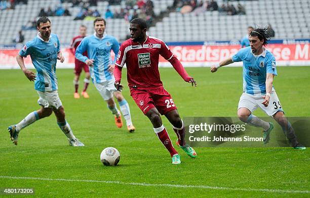 Olivier Occean of Kaiserslautern in action during the Second Bundesliga match between TSV 1860 Muenchen and 1. FC Kaiserslautern at Allianz Arena on...