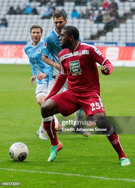 Olivier Occean of Kaiserslautern in action during the Second Bundesliga match between TSV 1860 Muenchen and 1. FC Kaiserslautern at Allianz Arena on...