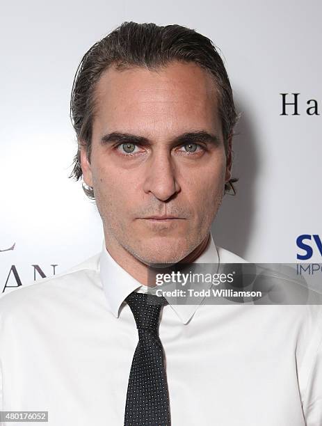 Joaquin Phoenix attends the Sony Pictures Classics premiere for "Irrational Man" hosted by Svedka Vodka, Hakkasan and Sabra at The WGA Theater on...