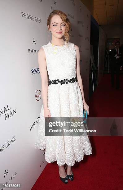 Emma Stone attends the Sony Pictures Classics premiere for "Irrational Man" hosted by Svedka Vodka, Hakkasan and Sabra at The WGA Theater on July 9,...