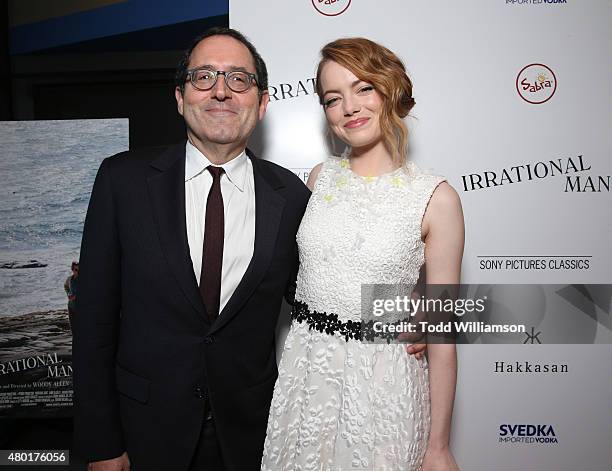 Sony Pictures Classics Co-President Michael Barker and Emma Stone attend the Sony Pictures Classics premiere for "Irrational Man" hosted by Svedka...