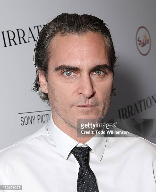 Joaquin Phoenix attends the Sony Pictures Classics premiere for "Irrational Man" hosted by Svedka Vodka, Hakkasan and Sabra at The WGA Theater on...