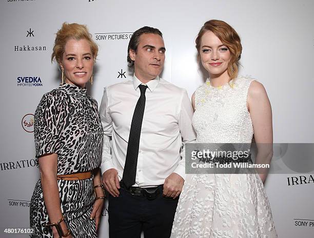 Parker Posey, Joaquin Phoenix and Emma Stone attend the Sony Pictures Classics premiere for "Irrational Man" hosted by Svedka Vodka, Hakkasan and...