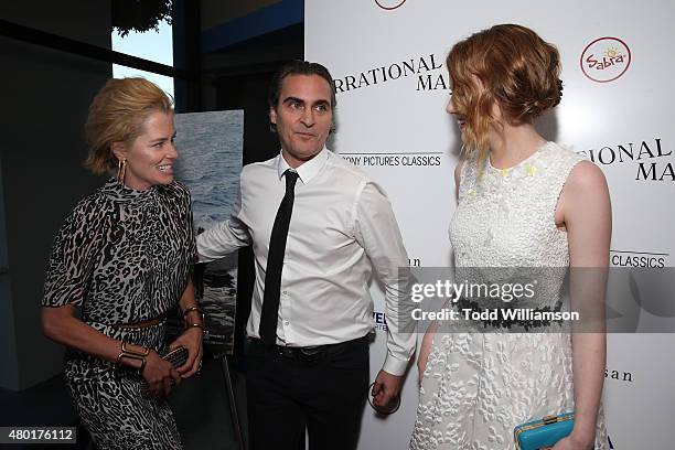 Parker Posey, Joaquin Phoenix and Emma Stone attend the Sony Pictures Classics premiere for "Irrational Man" hosted by Svedka Vodka, Hakkasan and...