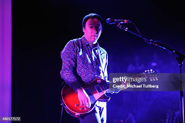 Guitarist Jeff Schroeder of Smashing Pumpkins performs at Verizon Wireless Amphitheater on July 9, 2015 in Irvine, California.