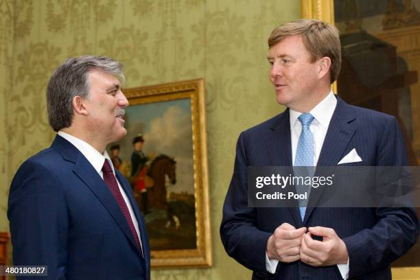 King Willem-Alexander of the Netherlands meets with Abdullah Gul, President of Turkey at Huis ten Bosch Palace on March 23, 2014 in The Hague,...